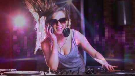 Digital-animation-showing-smiling-disco-jockey-mixing-music-in-pub-4k