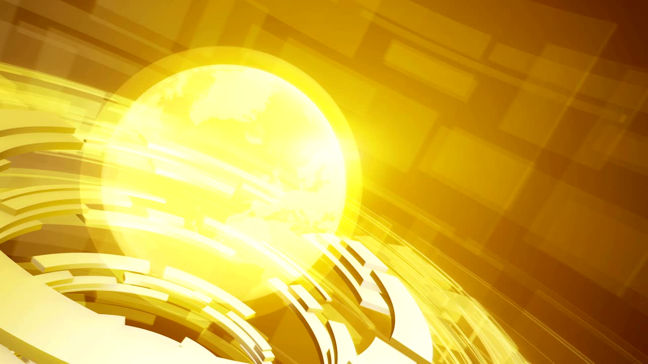 추상적인 디지털 루프 모션 배경은 회전하는 지구 지구와 원형 기하학적 모양을 가지고 있습니다.