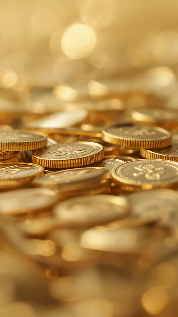 Vertical video: Pulling focus lens revealing embossed emblems and reeded rims on table, gold bokeh