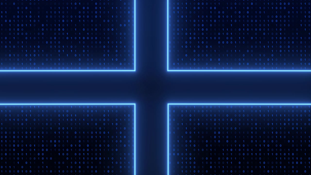 Digital Binary Code Background with Glowing Blue Cross