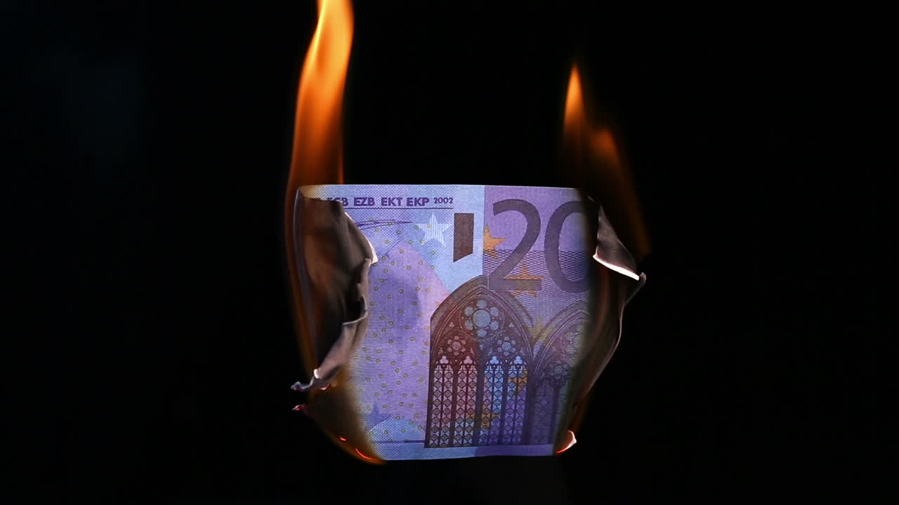 Euro banknote burning