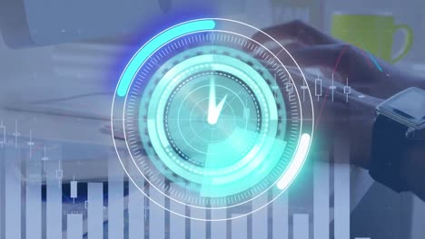 Animation of scope scanning with clock over computer keyboard