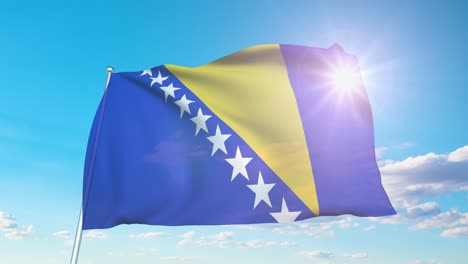 flag of bosnia and herzegovina with fabric structure against a cloudy sky (loopable)