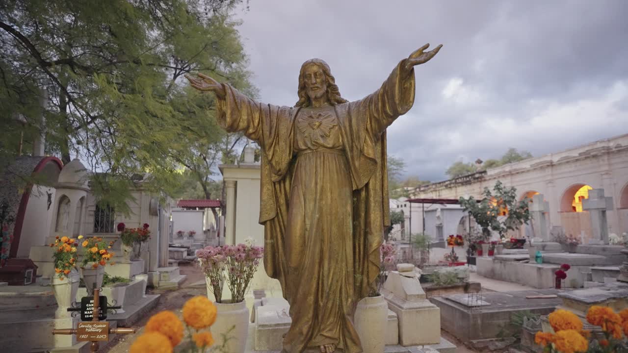 Jesus Christ statue in a cemetery