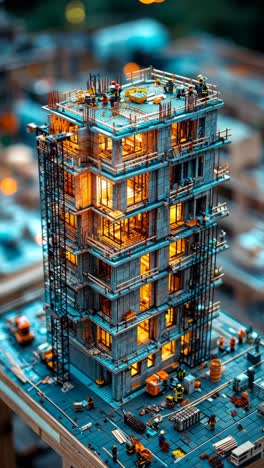 model construction site features detailed miniature building at twilight