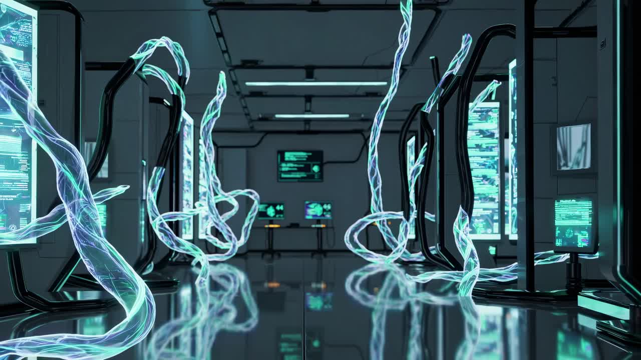 Futuristic Server Room with Glowing Cables