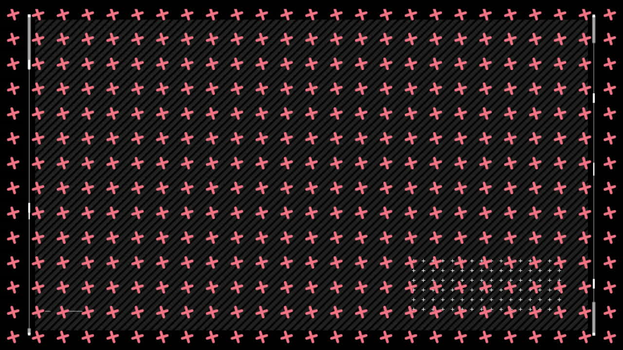 Diagonal black and gray stripes with red plus signs creating animation pattern