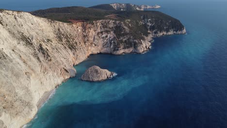 aerial cinematic view of the iconic rock formation of the porto katsiki beach in lefkada, greece