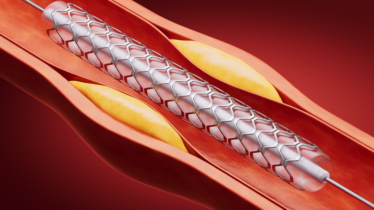 Blood vessel with coronary stent in it, 3d rendering