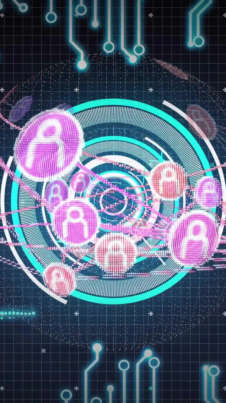 Digital network and data processing animation over circuit board background