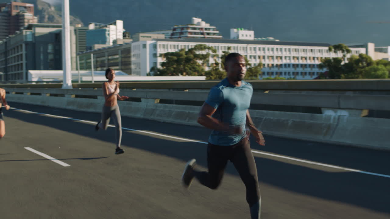 Fitness people, running and exercise in the city