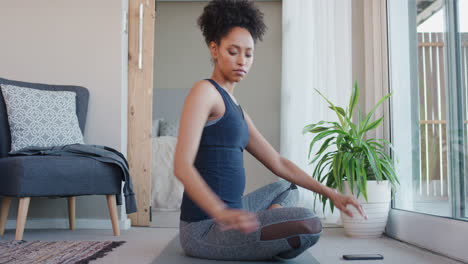 healthy african american woman exercising at home practicing stretching in living room enjoying morning fitness workout