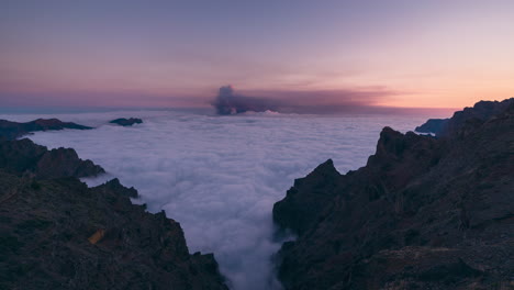 day to night timelapse in la palma island during volcano eruption september 2021