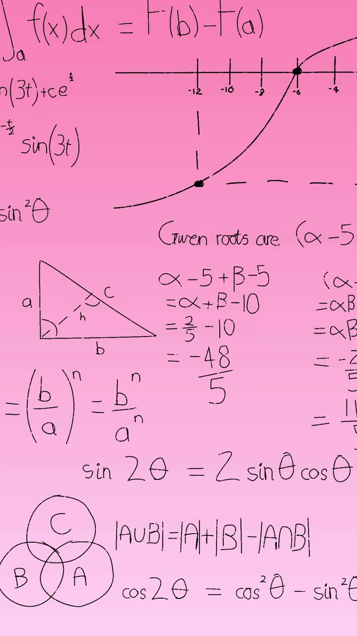 Animazione di equazioni matematiche e formule che fluttuano su uno sfondo sfumato rosa
