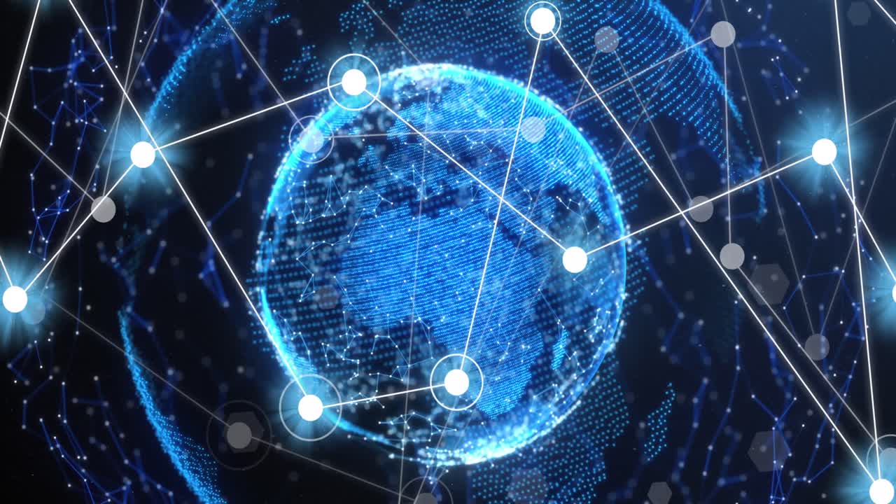 animación de, conexiones y globo sobre fondo negro