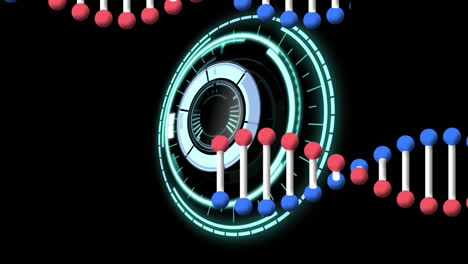 검은색 바탕에 있는 dna 가닥 위의 스 ⁇  스캐닝의 애니메이션