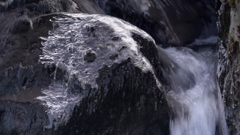 close up of cold water cascade through the rocks