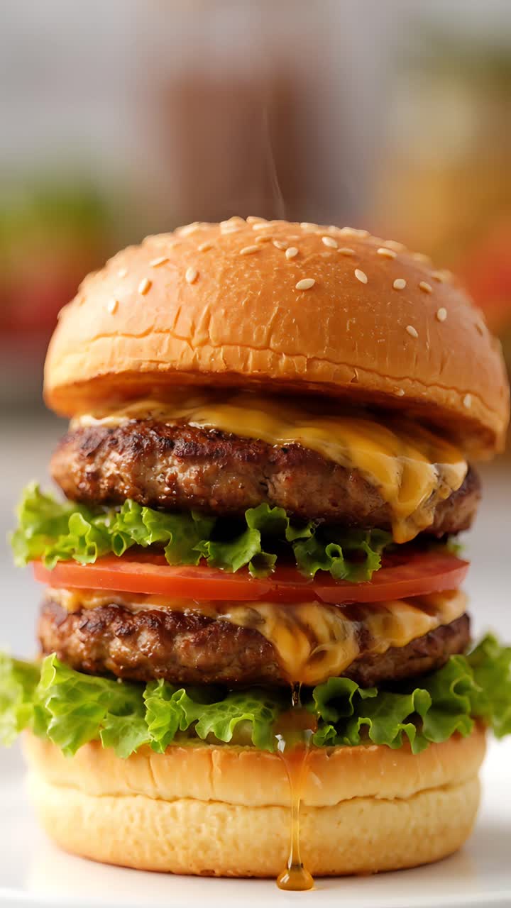 Hamburger Succoso Primo Piano Sfondo Bokeh 4K