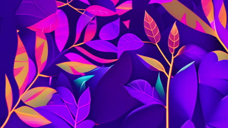 colorful leaves and branches animation with vibrant neon hues on dark background
