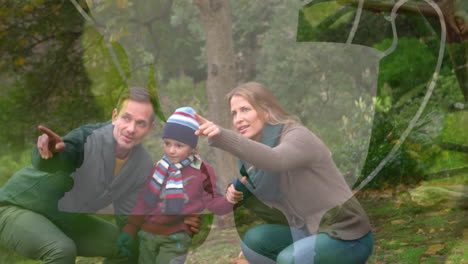 animación de una familia caucásica hablando en el parque sobre tazas.