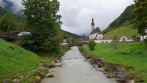 static establishing view of church of st sebastian ramsau kirche, berchtesgaden germany