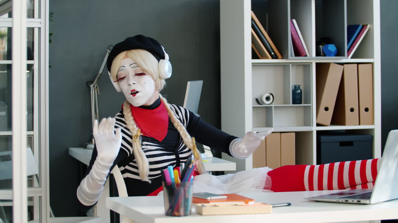 Mime at work having fun