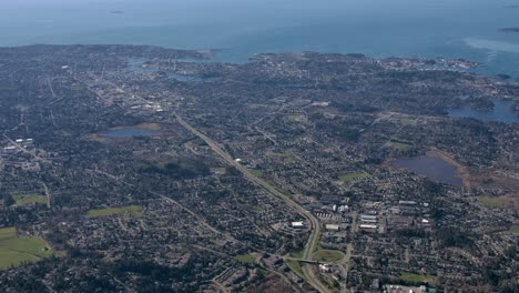 Aerial-View-Victoria-City-at-Pacific-Ocean-Coast-on-Vancouver-Island