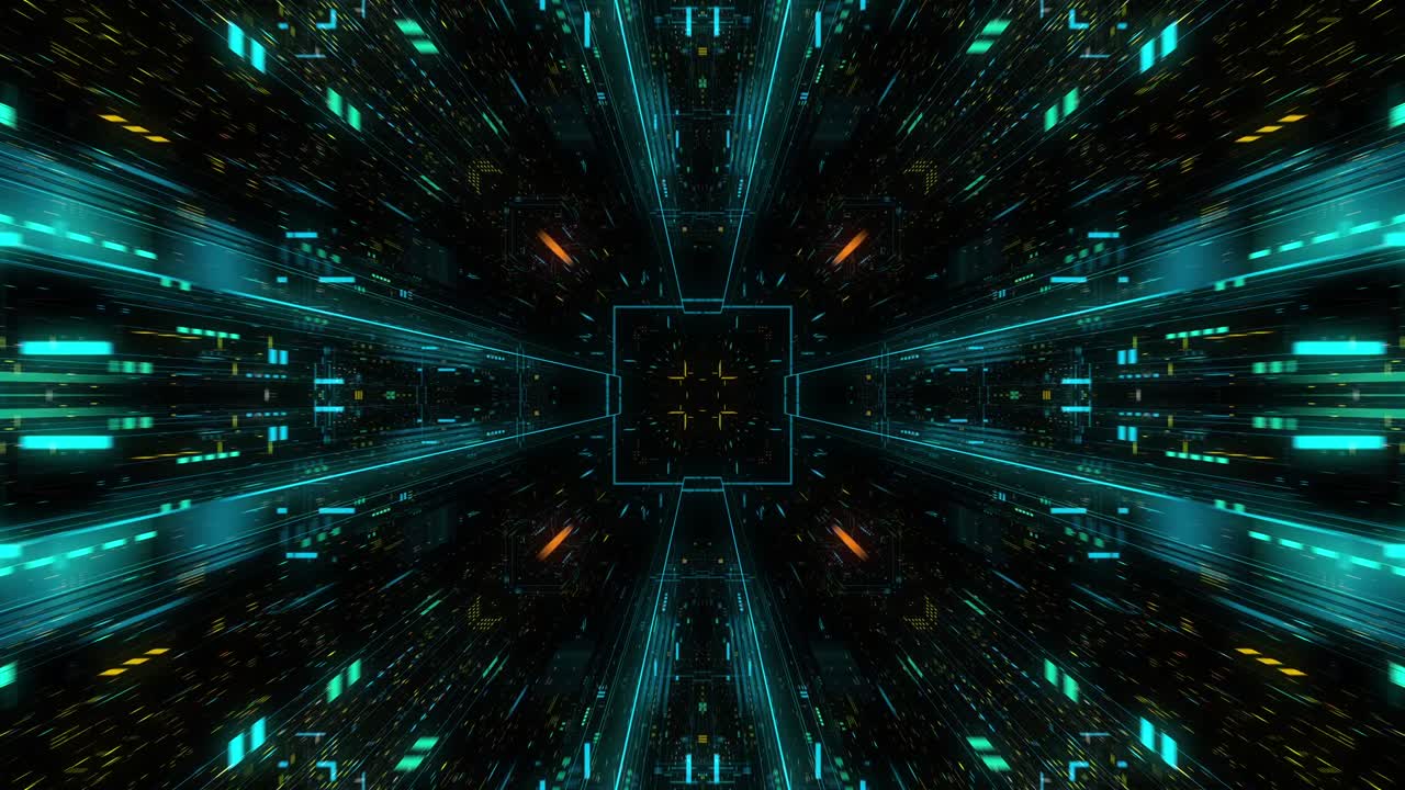 AI artificial intelligence and ML machine learning abstract concept, CPU GPU computing core with information streams. Data deep learning computer machine. Seamless loop, 3D render g