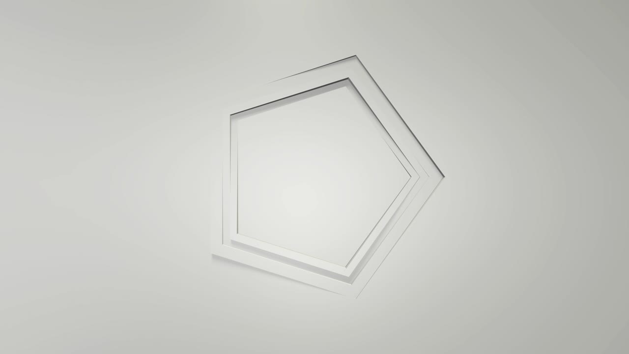 색 비즈니스 애니메이션, 펜타곤 프레임의 회전, 3d 렌더링, 창, 루프, 미니멀리즘 솔리드 컬러