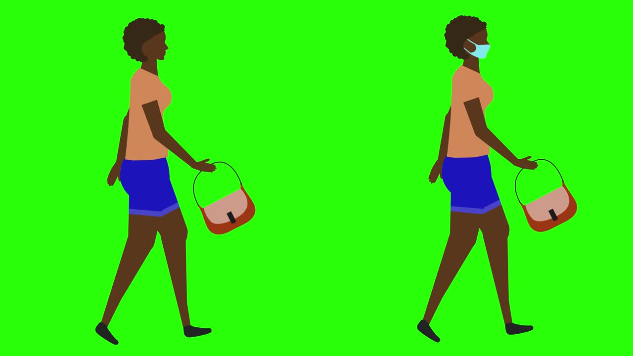 여성 기 사이클 원활한 루프, 얼굴 마스크 버전, 녹색 화면 크로마 키 애니메이션, 평평한 디자인