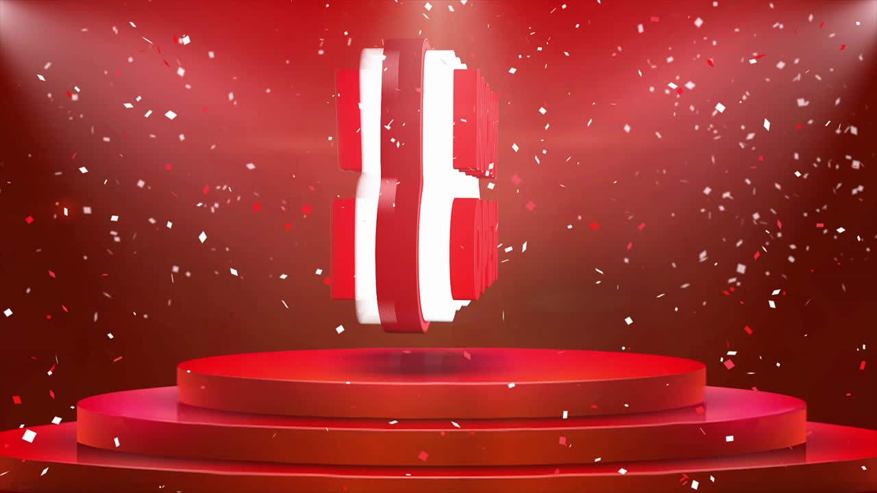 ahora anuncio abierto con podio rojo y confeti