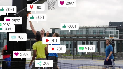 Animation-Der-Digitalen-Datenverarbeitung-über-Verschiedene-Basketballspieler