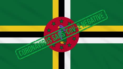 dominica balanceando la bandera con el sello verde de la libertad del coronavirus, bucle