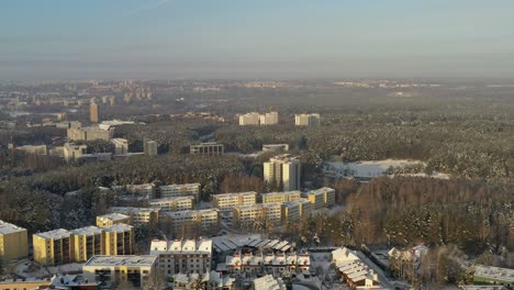 Antena:-Edificios-En-El-Bosque-En-Un-Día-Cálido-Y-Frío-En-Invierno