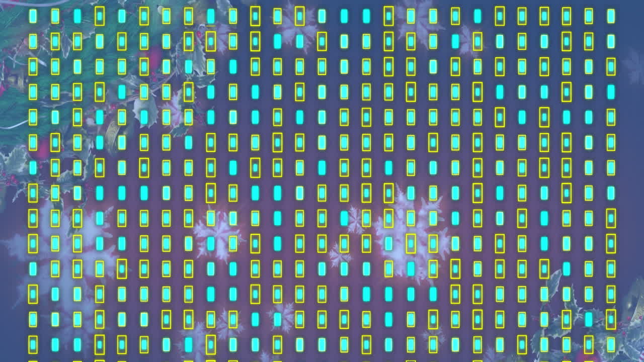 디지털 화면 위에서 회전하는 원의 행의 애니메이션