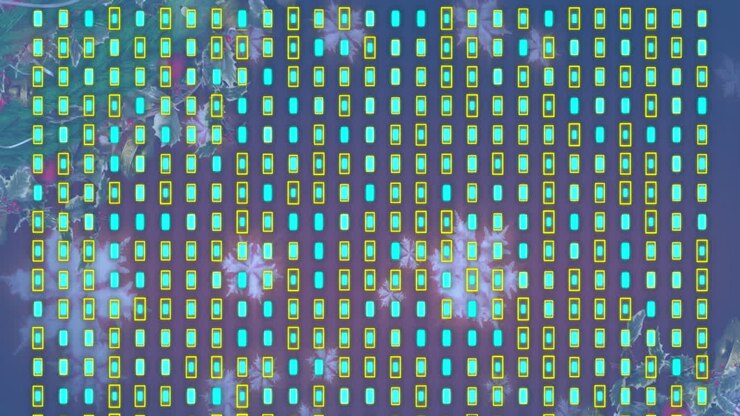 Animation of rows of spinning circles over digital screens