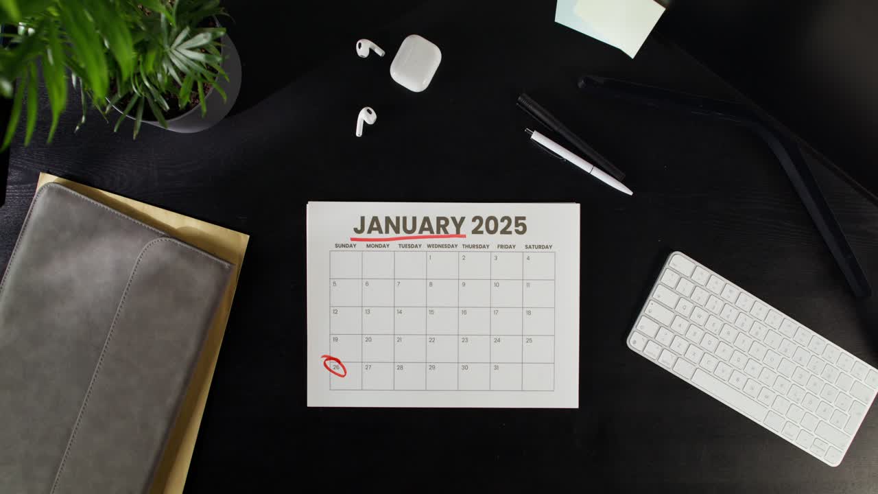 January 2025 Calendar on a Desk