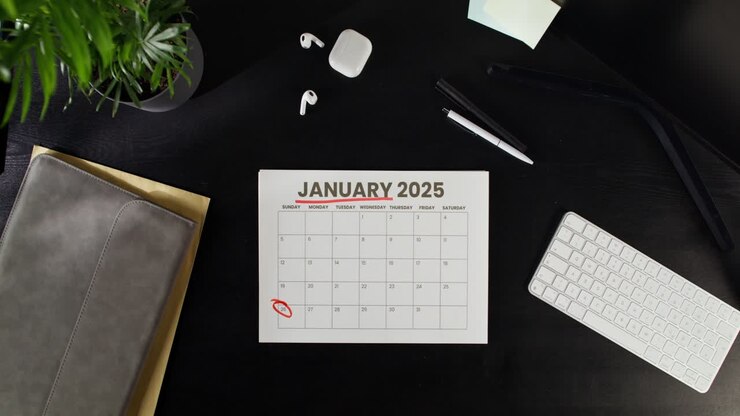 Calendario di gennaio 2025 su una scrivania