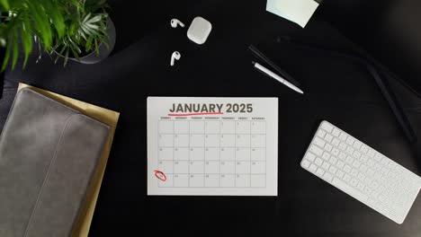 january 2025 calendar on a desk