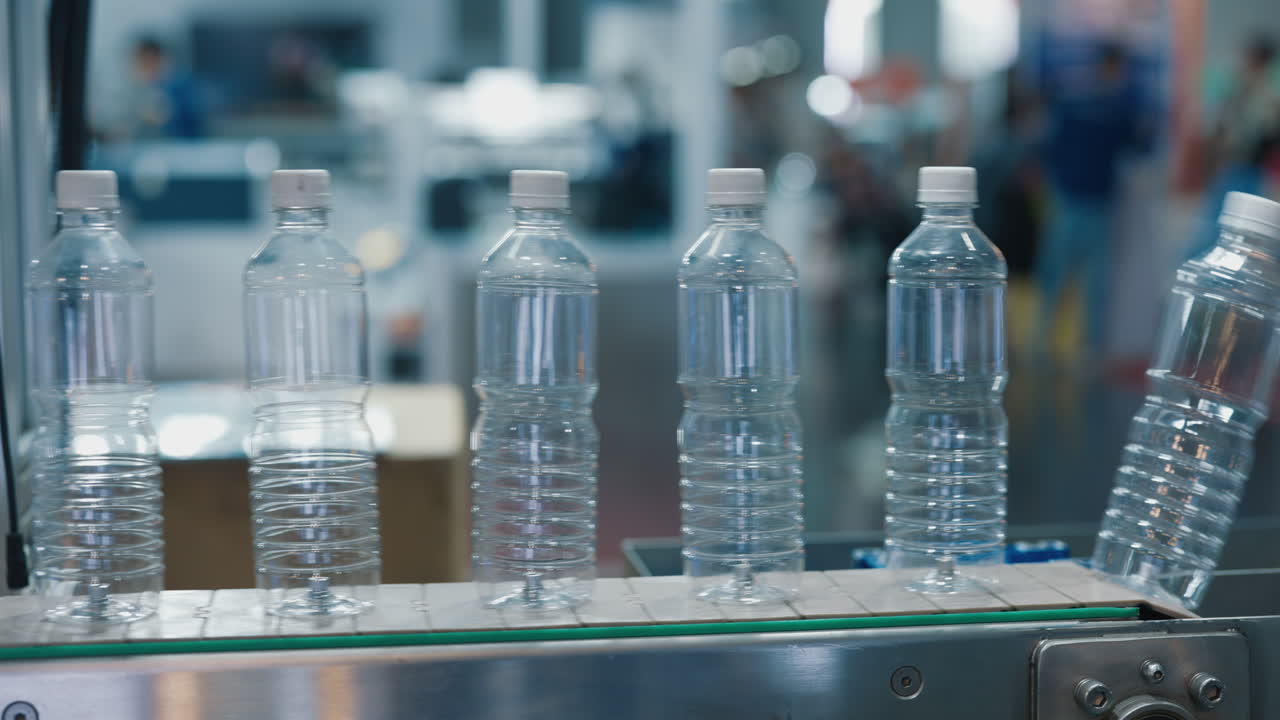 Plastic Water Bottles on a Conveyor Belt