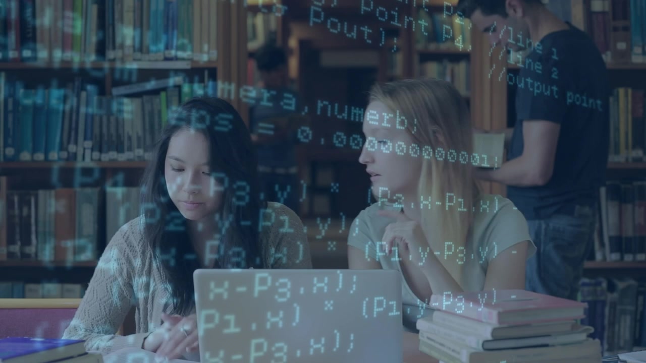 Animation of data processing over diverse students talking