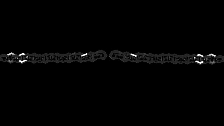 Animazione 3D Astratta di Catene Metalliche Intrecciate che si Muovono su Sfondo Nero