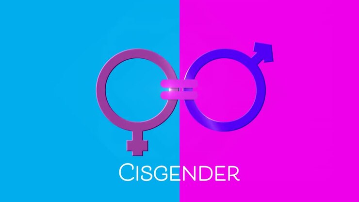 Cisgender text and symbol on pink and blue background