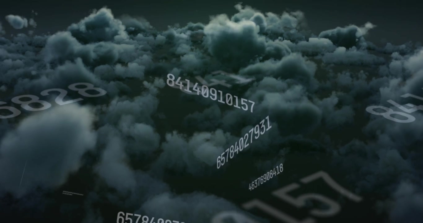 Animazione di numeri in elaborazione su cloud di dati.