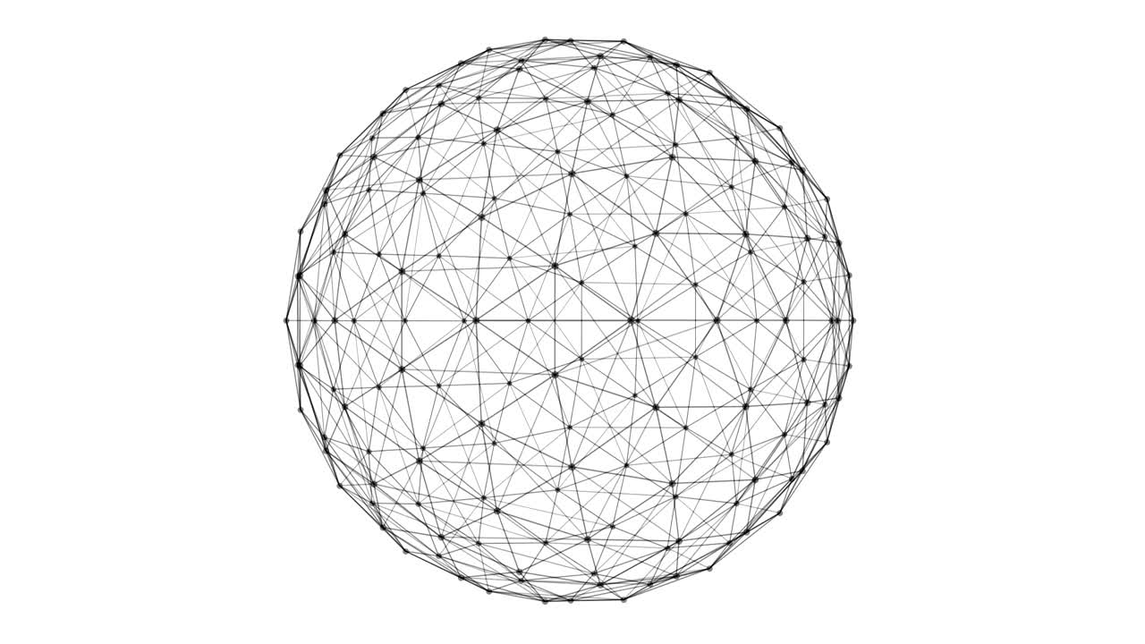 Structure of sphere with network connection lines and dots isolated on white background in futuristic digital computer technology concept, 3d abstract illustration