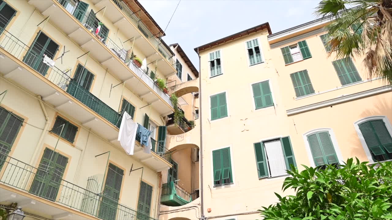 Yellow buildings in Sanremo city, Italy