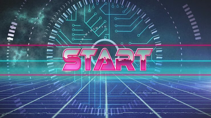 START text animation over futuristic digital circuit board and grid background