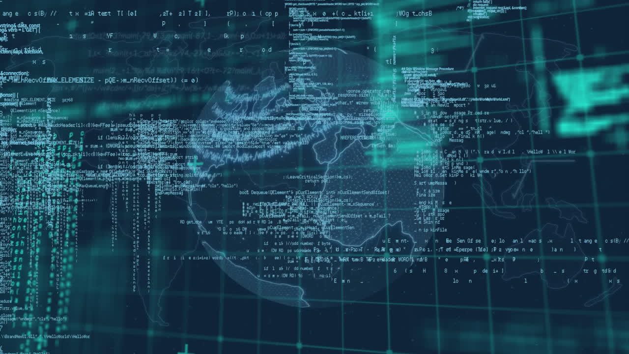 Animation of data processing and globe over gird