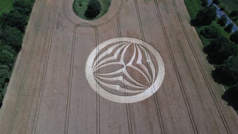 mystical warminster 2023 crop circle pattern creation aerial view revealing rural british farmland countryside