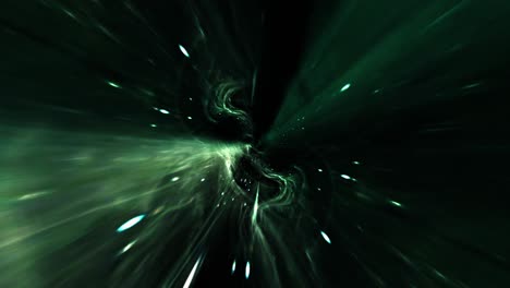 abstract flight into glow green hyperspace tunnel animation. 4k 3d fly in worm hole loop sci-fi traveling in galaxy vortex. space exploration hyper jump into another galaxy. space and time teleport.